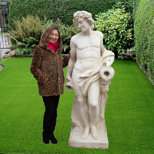 White Stone Large Greek Man with Lion Garden Statue