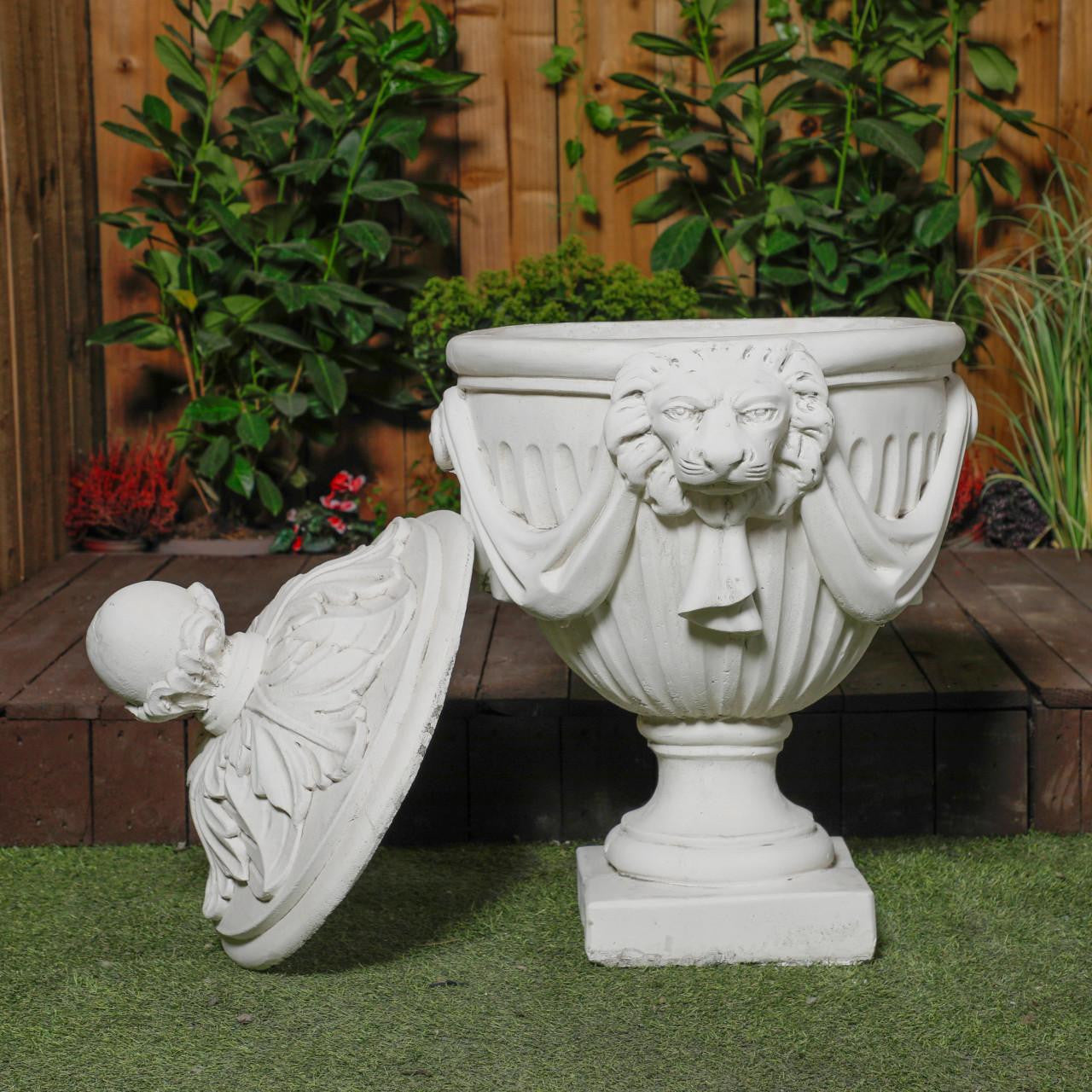 White Stone Royal Garden Urn with Plinth 