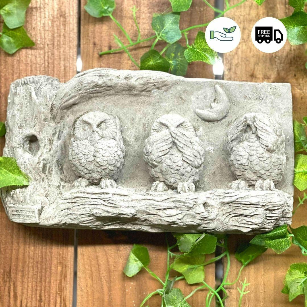 Wise Three Owl Stone Cast Wall Plaque