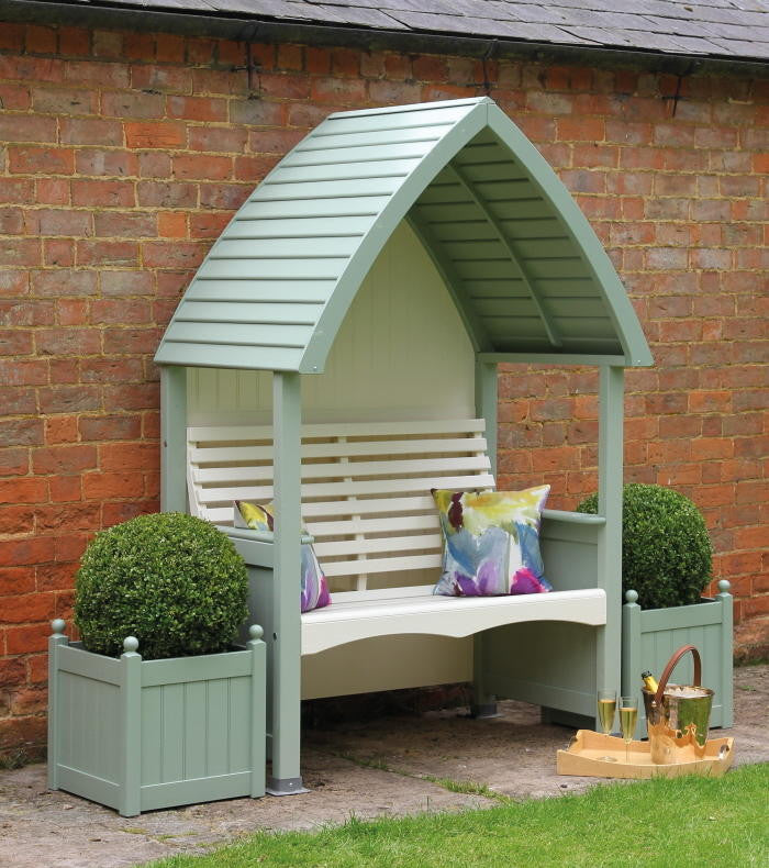 Wooden Garden Arbour Cottage In Sage and Cream