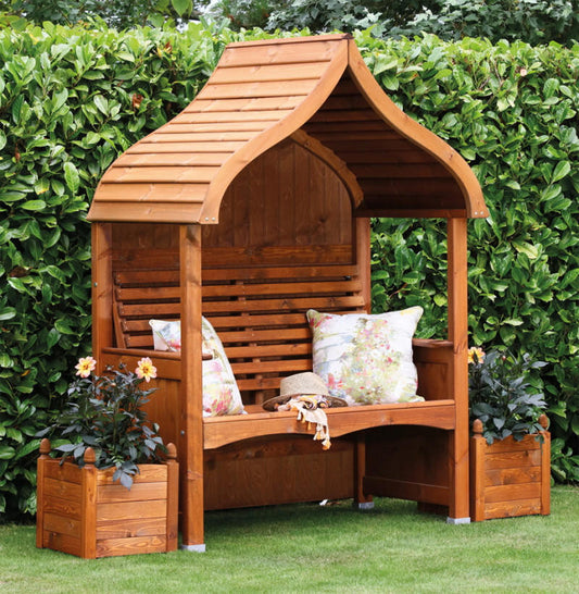 Wooden Garden Arbour "Orchard" Stained In Beech Stain
