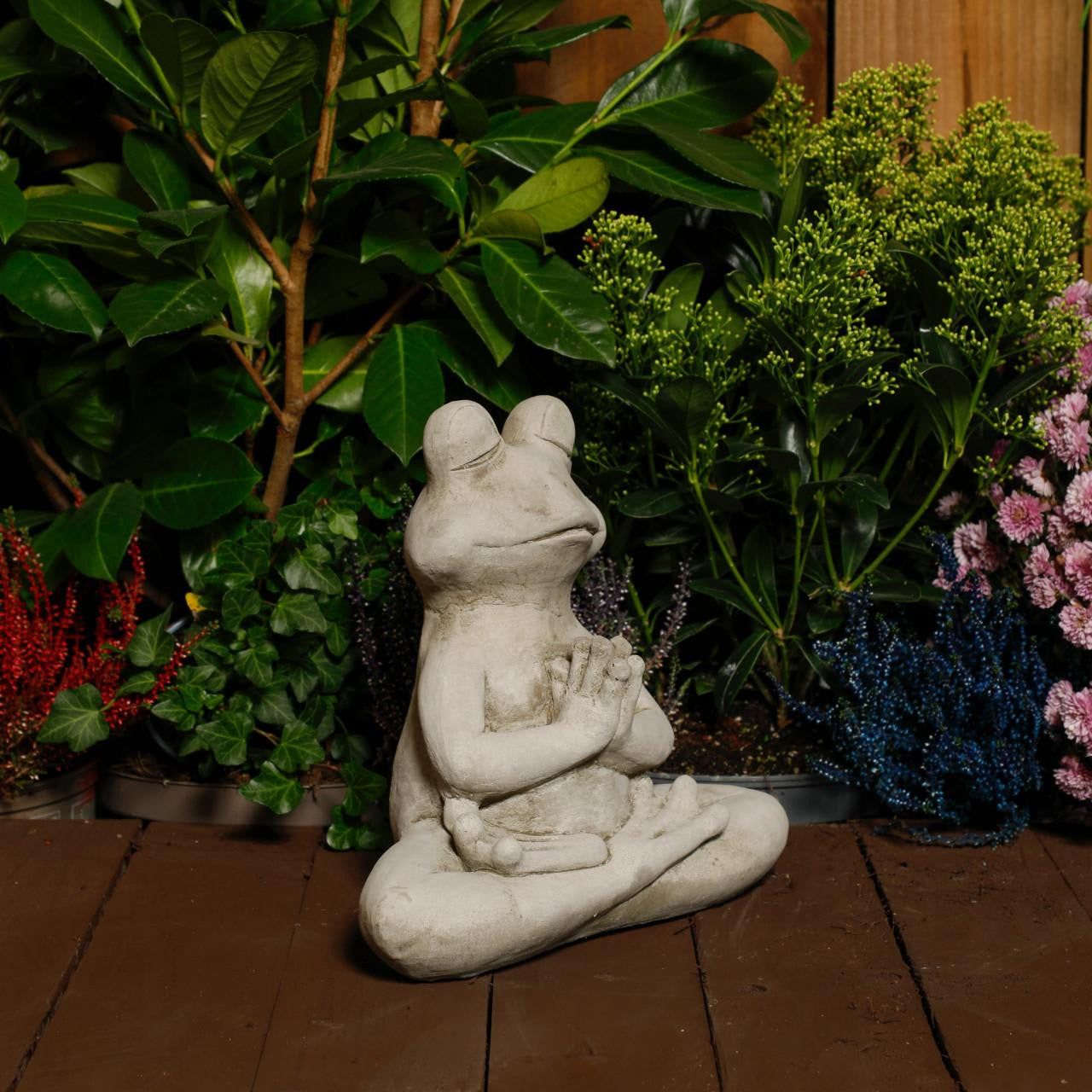 Zen Small Cast Stone Yoga Frog Garden Statue 